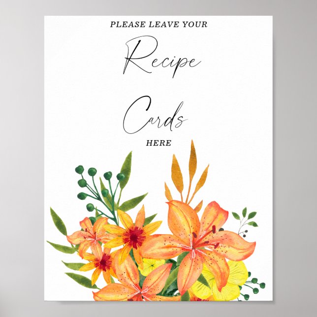 Poster Floral de Aquarela Seu cartão de receita aqui (Frente)