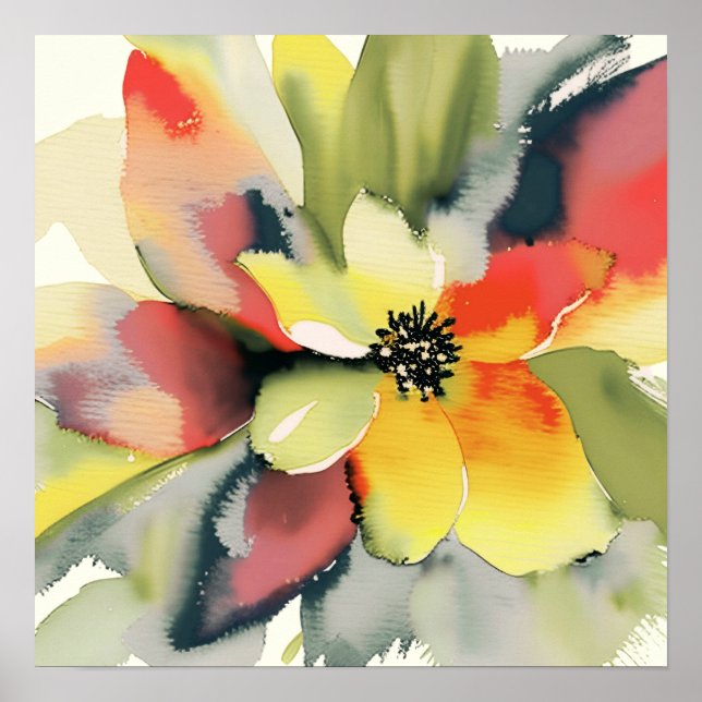Poster Floral de Aquarela Vibrante Amigável Ao Orç (Frente)