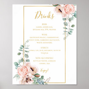 Poster Floral de Blush Elegante Sinal de menu Drinks pa