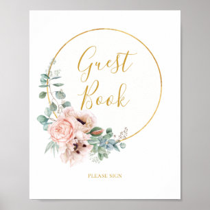 Poster Floral de Blush Elegante Sinal do livro convidad