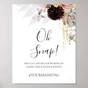 Poster Floral de Blush Moderno Oh Hashtag de Casamento
