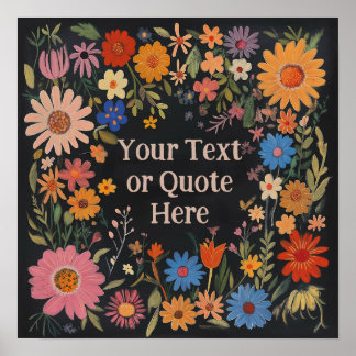 Poster Floral de Boho Personalizado a Preto - Adicionar C