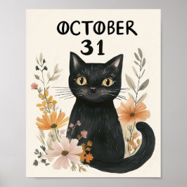 Poster Floral de Cachorro Negro Cachorro Halloween Aquare