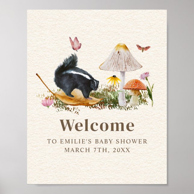 Poster Floral de Chá de fraldas de Garota Nadadora (Frente)