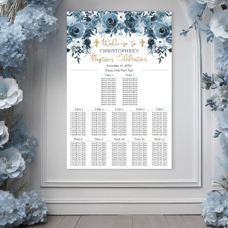 Poster Floral de Cor de Água Azul | Faux Dourado Boy Bapt