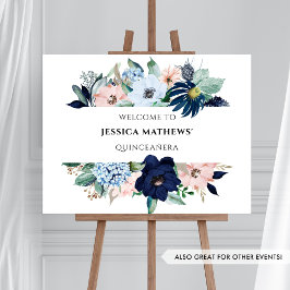 Poster Floral de Coral Azul e Rosa Elegante, Sinal de Boa