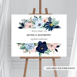 Poster Floral de Coral Azul e Rosa Elegante, Sinal de Boa