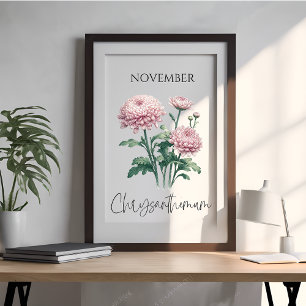 Póster Floral de Crisântemo do Mês de Nascimento de Novem