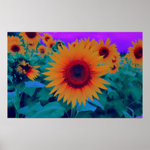 Póster Floral de Girassol, Verde e Puro