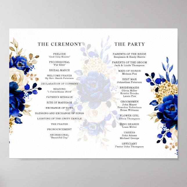 Poster floral de ouro marinho (Frente)