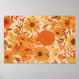 Poster Floral de outono quente com sopro amarelo e laranj