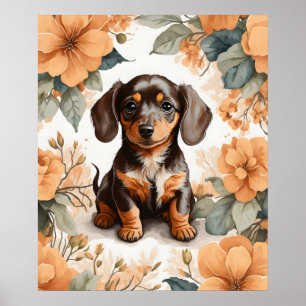 Poster Floral de Pêssego Castanho-Cachshund