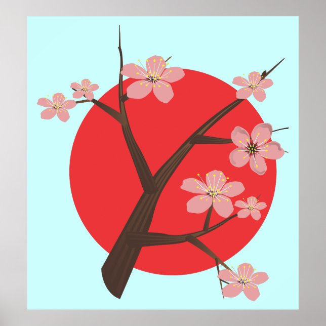 Poster floral de sakura com flor de cereja do Japã (Frente)