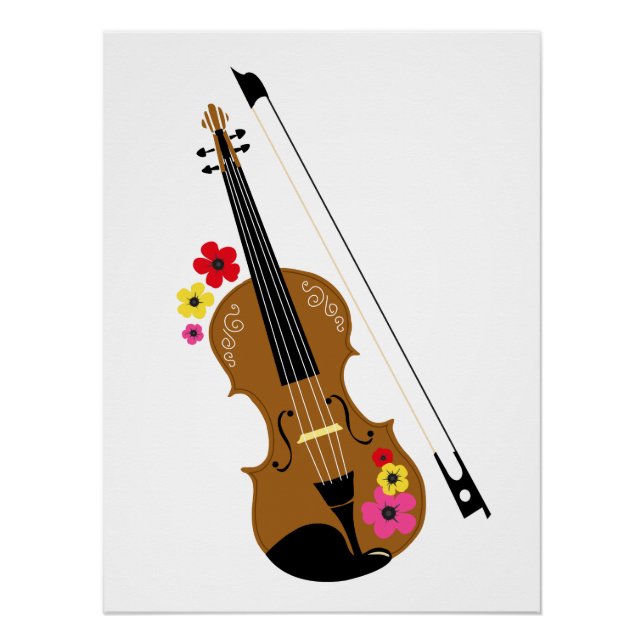 Póster Floral de Violino Cute (Frente)