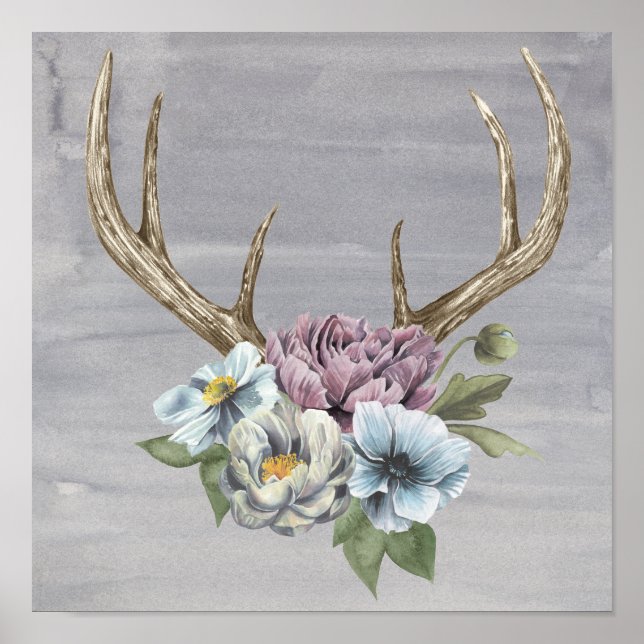 Póster Floral Deer Antlers (Frente)