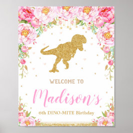 Poster Floral Dinossaur Bem-vindo Banner de Sinal de Aniv