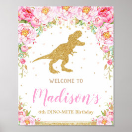 Poster Floral Dinossaur Bem-vindo Banner de Sinal de Aniv