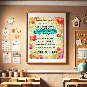 Poster Floral divertido "Seja o garoto legal"
