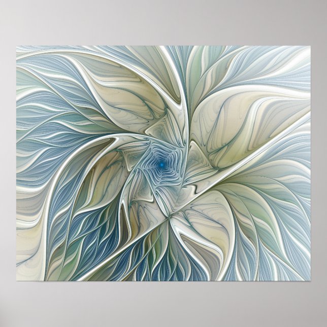 Poster Floral Dream Pattern Abstrato Blue Khaki Fractal (Frente)