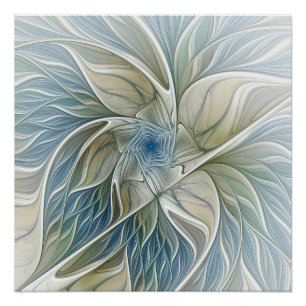 Póster Floral Dream Pattern Abstrato Blue Khaki Fractal