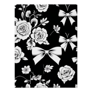 Póster Floral e Arco preto e branco sofisticados