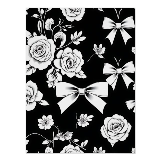 Póster Floral e Arco preto e branco sofisticados (Frente)