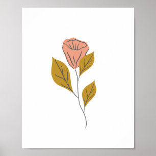 Poster Floral e Folha de Flores, de Flor Selvagem, Rosa,