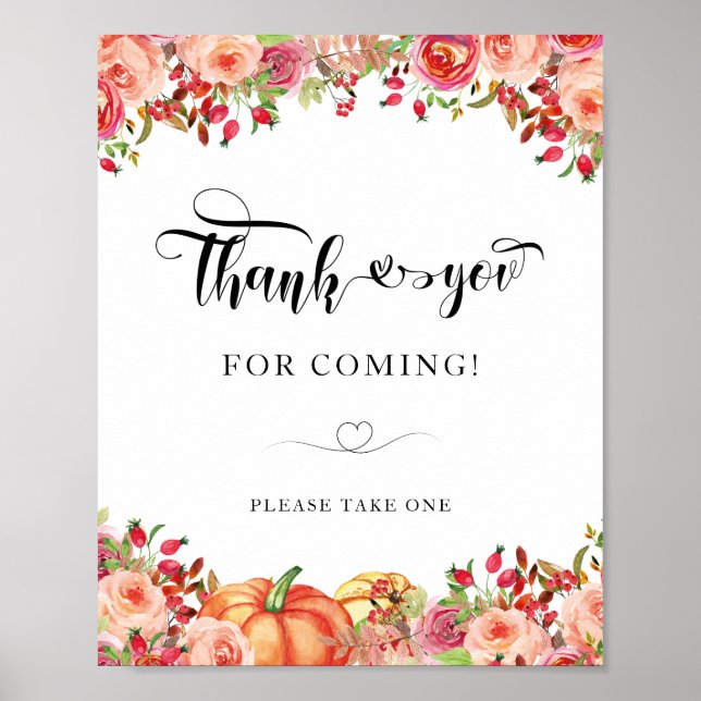 Poster Floral e laranja Pumpkins Obrigado por vir (Frente)