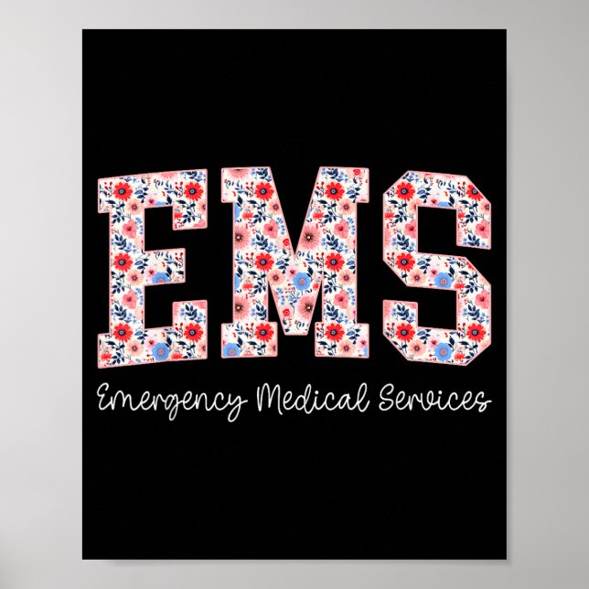 Poster Floral Ems Emergency Medical Services Emt Wildflow (Frente)
