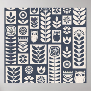 Poster Floral Escandinavo: Branco, Azul, Minimalista.