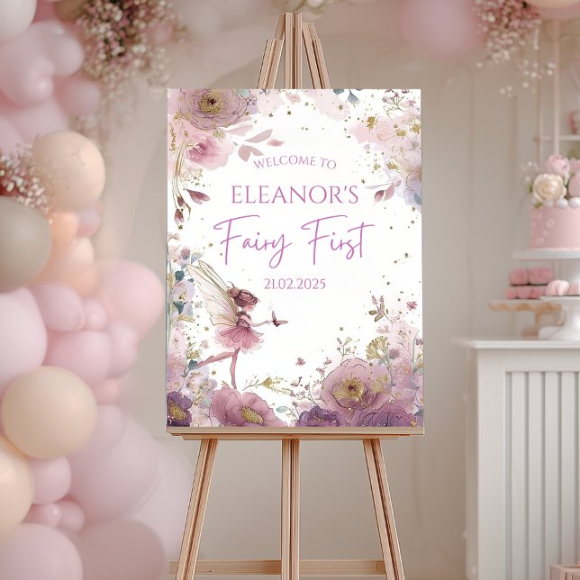 Poster Floral Fairy First Birthday Personalised Welcome (Criador carregado)