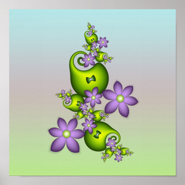Poster Floral Fantasy Lilac Flores Verde Formas Fractais (Frente)