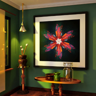 Poster Floral Flores de Mandala Laranja Vermelho Abstrato