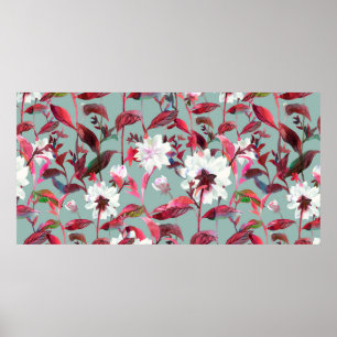 Poster Floral florescente. Flores de aquarela são um padr