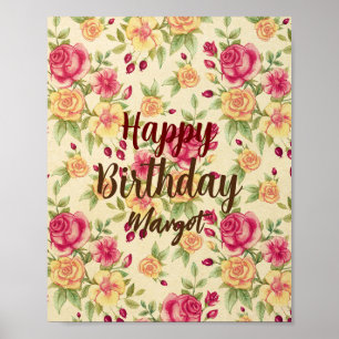 Poster Floral Flourish Birthday deseja cores