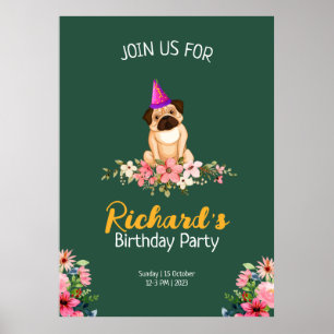 Poster Floral Fofo Aniversário Infantil Cachorrinho