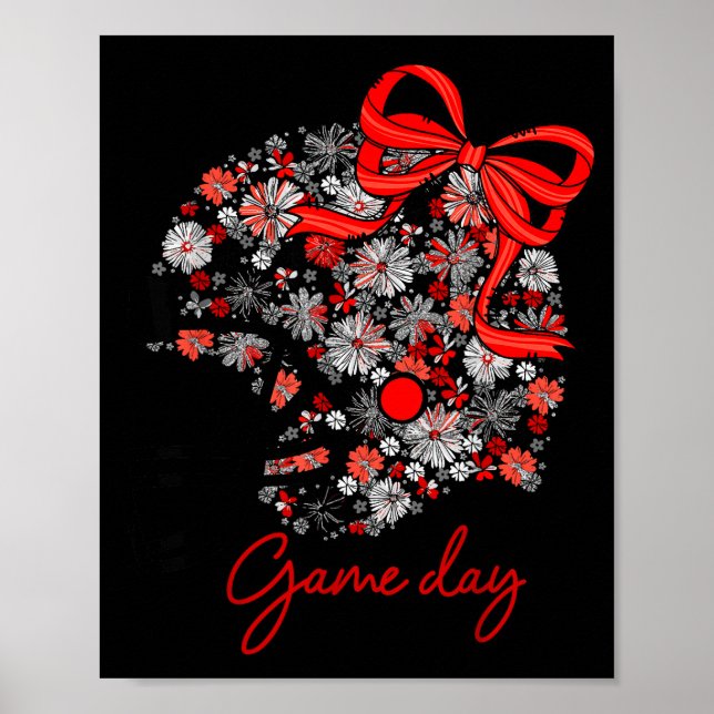 Poster Floral Football Game Day Girly Team Srit Black Red (Frente)
