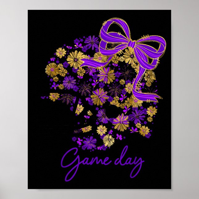 Poster Floral Football Game Day Girly Team Srit Purple Bl (Frente)
