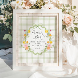 Poster Floral Frame Green Gingham Baby Shower Flower Bar