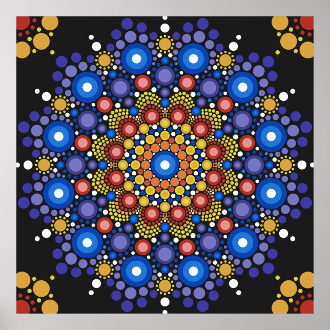 Poster Floral Fratural Pontilhado Retro Mandala (Frente)