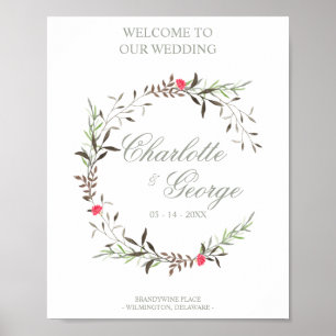 Poster Floral Garland em Verde e Colorida para Casamento