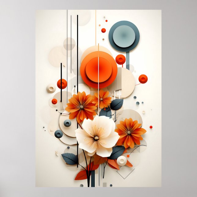 Poster Floral Geométrico Abstrato (Frente)