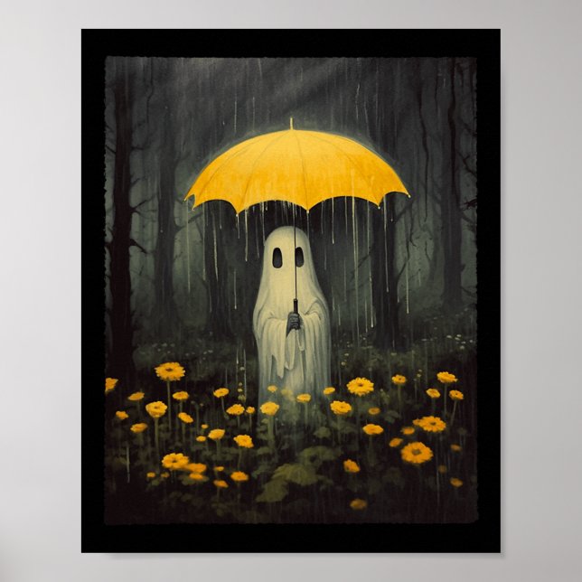 Poster Floral Ghost Halloween Gthic Ghost Dark Forest Ra (Frente)
