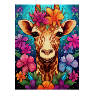Póster Floral Girafa Portrait- 9321