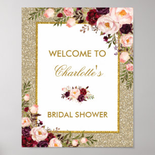 Poster Floral Gold Glitter Bridal Shower Welcome Sign
