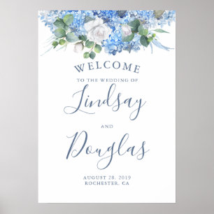 Poster Floral Greenery Dusty Blue Wedding Welcome Sign