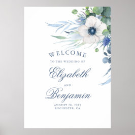 Poster Floral Greenery Dusty Blue Weding Sign