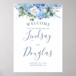 Poster Floral Greenery Dusty Blue Weding Sign