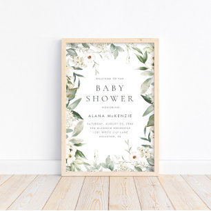 Poster Floral Greenery Rustic Chá de fraldas Bem-vindo