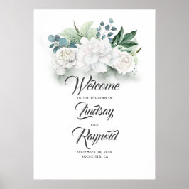 Poster Floral Greenery White Weding Sinal de Boas-vindas